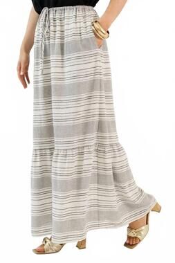 NEW C'ISA isla vista striped drawstring maxi skirt in ivory